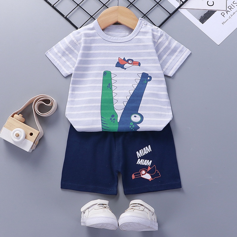 Đồ bộ quần áo cộc tay bé trai co giãn Áo phông quần đùi trẻ em mùa hè từ 1-8 tuổi