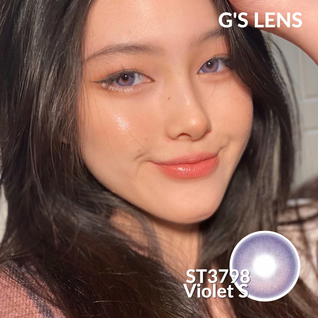 Lens Mắt Kính Áp Tròng Tím Hot Trend Douyin Tiktok Giãn Ít Size S 14.2mm Có 0 Đến 6 Độ Cận ST3798 Violet G'S LENS