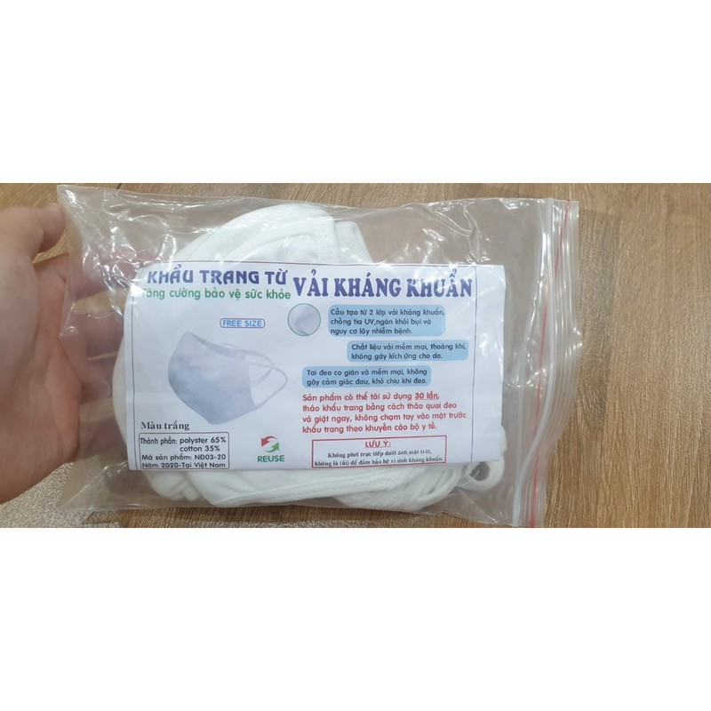 Set 5-10 cái khẩu trang 100% cotton 2 lớp dày dặn