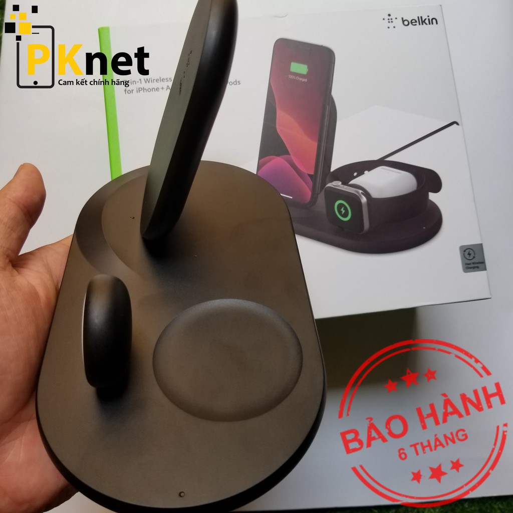 [Mã ELMS4 giảm 7% đơn 500K] Đế sạc không dây BELKIN 3 trong 1 cho Iphone, Apple Watch, Airpod - Thương hiệu Mỹ