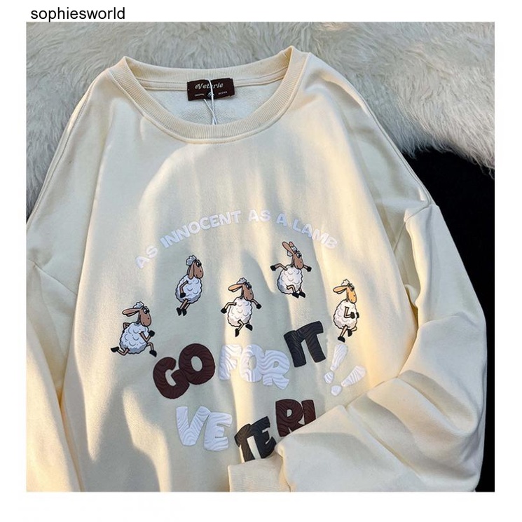 Áo Hoodie Lông Cừu Tay Dài Dáng Rộng In Chữ Hoạt Hình Kiểu Retro Mỹ Thời Trang Mùa Thu Cho Cặp Đôi