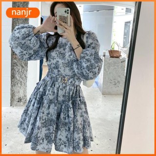 Đầm tay dài cổ tròn in họa tiết phong cách retro thời trang cho nữ 🌟 ཾ