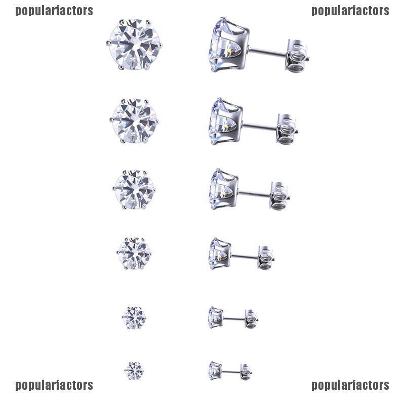 Bộ 6 Đôi Bông Tai Tròn Bằng Thép Không Gỉ Đính Đá Zircon Thời Trang