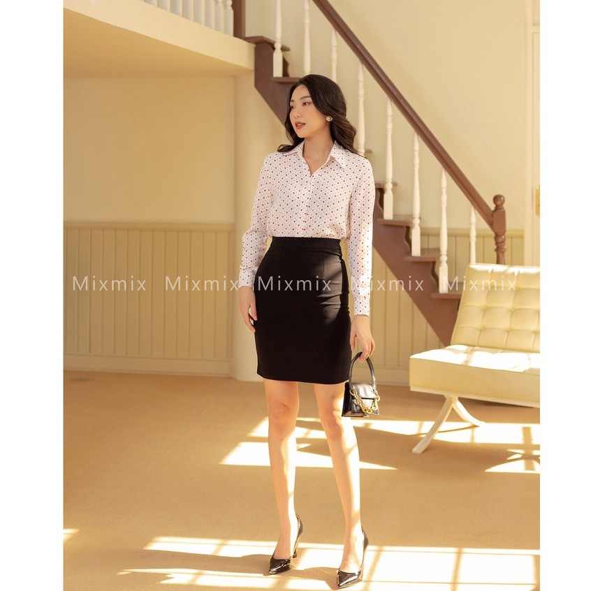 Áo sơ mi nữ họa tiết tim nhí - MIXMIX - Hàng thiết kế - Hình ảnh độc quyền shop tự chụp