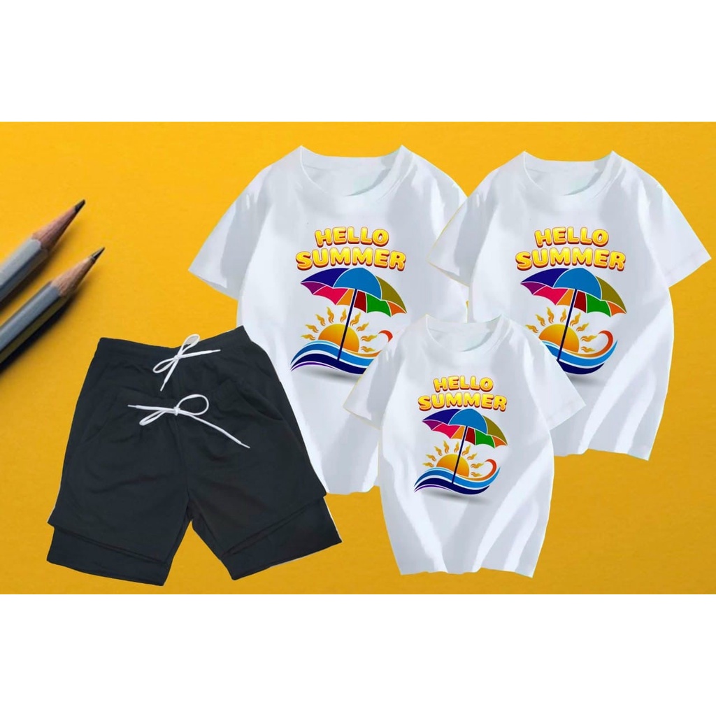 Áo thun HELLO SUMER Đồng phục gia đình 3/4/5 người, áo nhóm giá rẻ thun cotton mát mịn