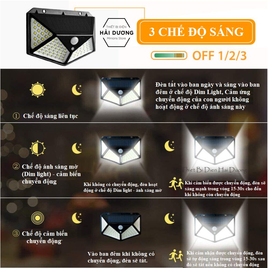 Đèn led đa giác cảm biển hồng ngoại năng lượng mặt trời (100/114 mắt led)
