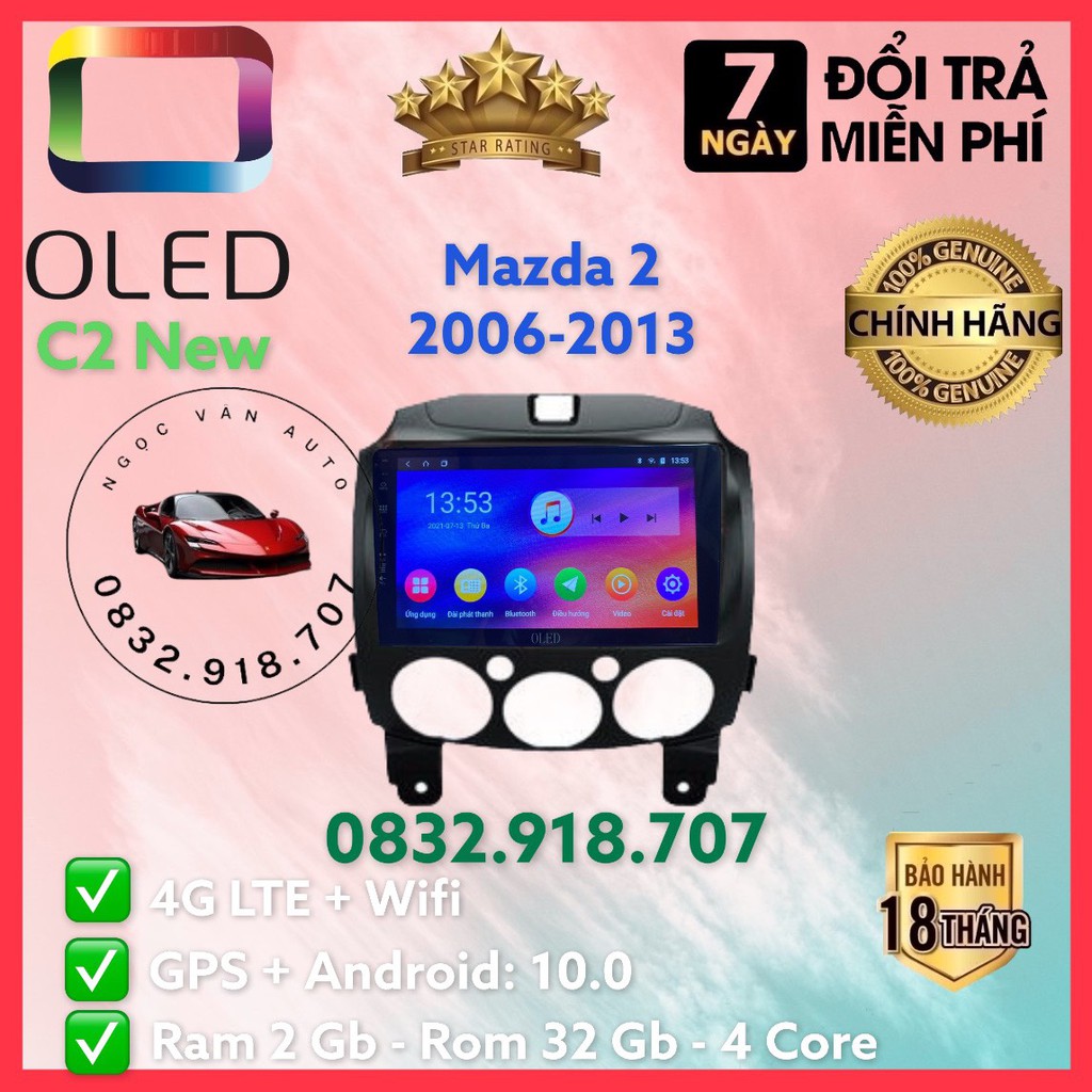 Màn Hình Android OLED C2 Theo Xe Mazda 2 2006 - 2013, 9 inch kèm dưỡng và jack nguồn zin