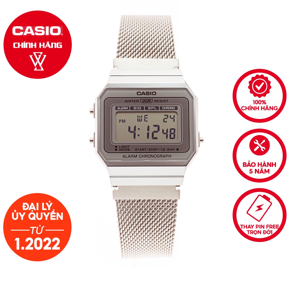 Đồng Hồ Điện Tử Unisex Casio WATCHSTORE A700WM-7ADF Thiết Kế Mặt Kính Khoáng 35.5mm, Dây Đeo Kim Loại, Vỏ Thép Không Gỉ