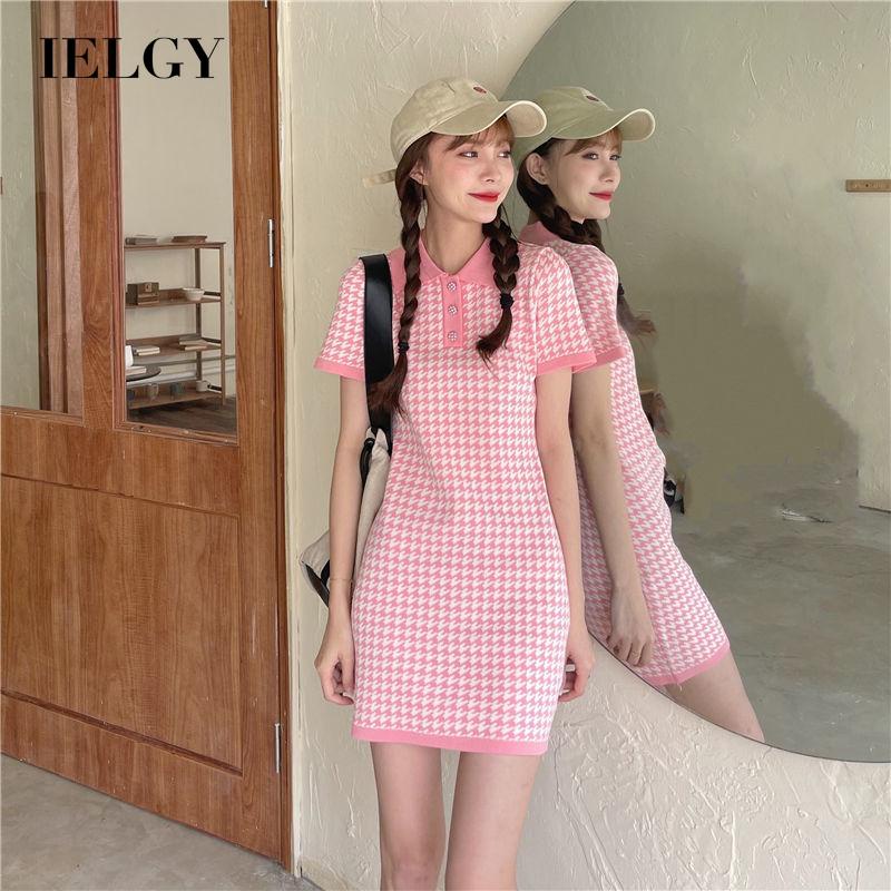 Váy IELGY tay ngắn cổ polo họa tiết kẻ caro trẻ trung cho nữ