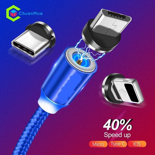 💥FREE SHIP 💥Cáp sạc từ hít nam châm 3 đầu Android và iPhone 360 độ dây dù có đèn LED💥SIÊU HOT💥