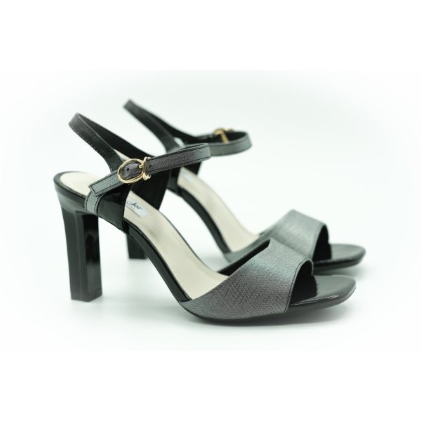 Giày sandal cao gót SATA & JOR mũi vuông phối quai dây mảnh cao 7cm màu đen - TD8312