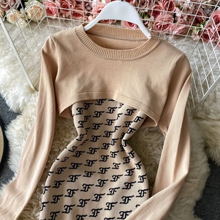 [Hàng order] Đầm len ôm cổ tròn, váy len ôm body