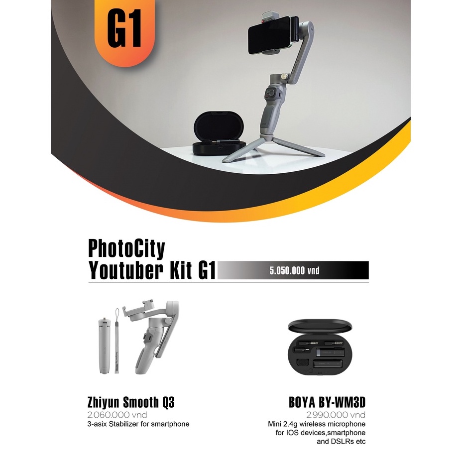 [Mã ELHACE giảm 4% đơn 300K] YOUTUBER KIT G1 - Bộ đôi Mic thu âm không dây BOYA BY-WM3 + Gimbal ZHIYUN SMOOTH Q3