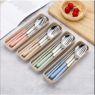 Bộ đũa thìa dĩa inox cho bé tập ăn, bộ đũa thìa dĩa inox cá nhân văn phòng