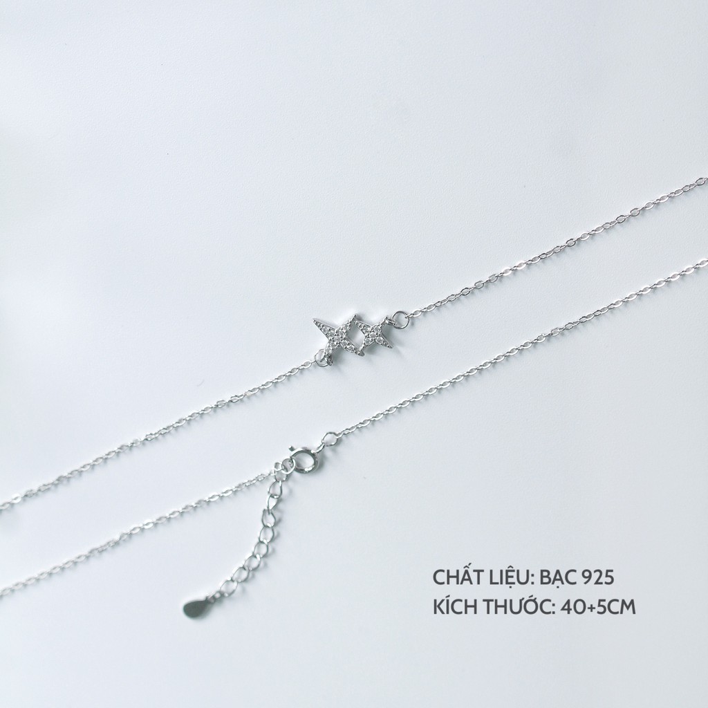 Dây chuyền bạc 2 ngôi sao đính đá, vòng cổ nữ Double Star Miuu Silver