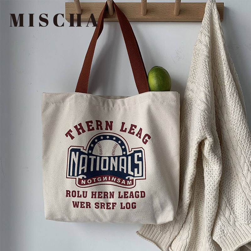 MISCHA Túi Xách Canvas In Hình Nhỏ Nhắn Dễ Thương Cho Nữ