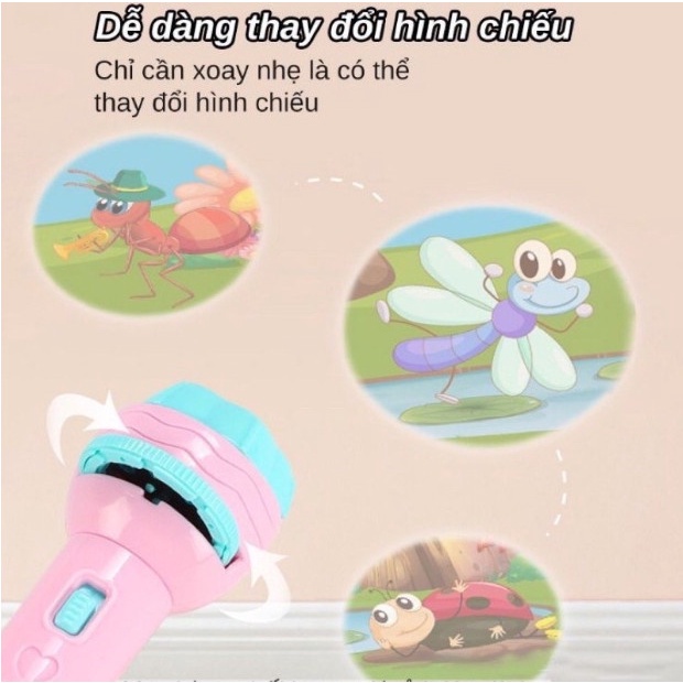 Đèn Pin chiếu 80 hình 2in1 sinh động khác nhau cho bé có hộp, bảo hành 1 đổi 1
