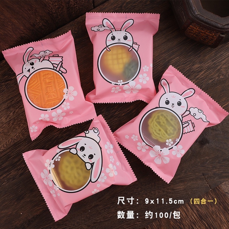 100 vỏ khay túi bánh trung thu 50gam thỏ hồng