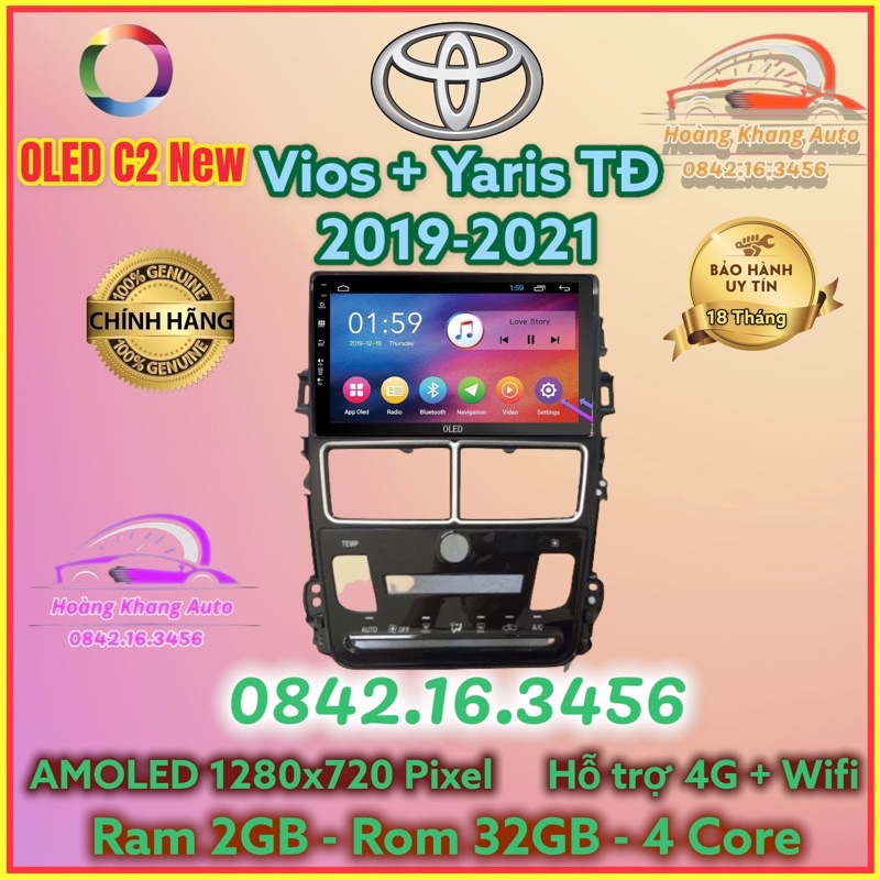 Màn hình Android OLED C2 New Theo Xe Vios + Yaris 2019 - 2021, 9 inch Đh Tự động kèm dưỡng và jack nguồn zin