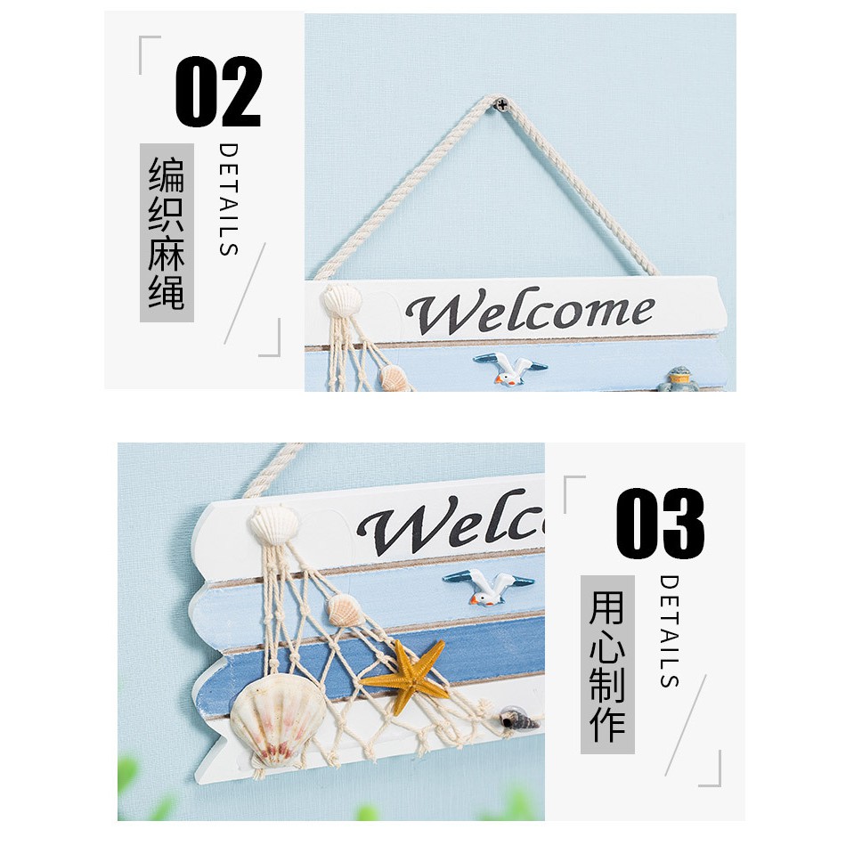 Biển chào Welcome 27cm hình đèn dầu - Decor đồ trang trí theo phong cách biển Địa Trung Hải