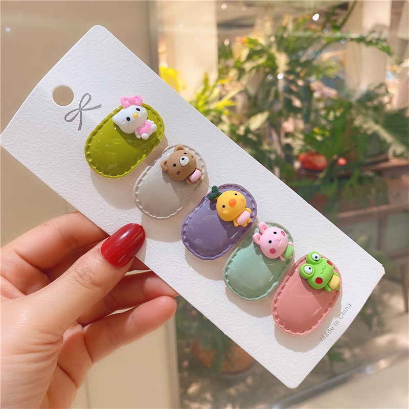 Set 5 Kẹp Tóc Hình Động Vật / Trái Cây / Hoạt Hình Dễ Thương Cho Bé Gái