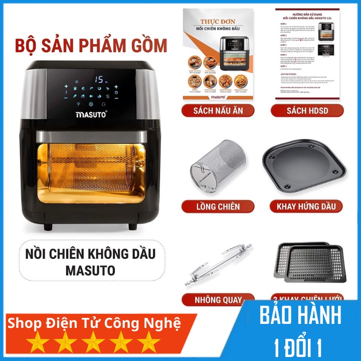 Nồi chiên không dầu Masuto Eatclean màn hình LED hiển thị 10 chế độ nấu hạn chế 90% lượng chất béo