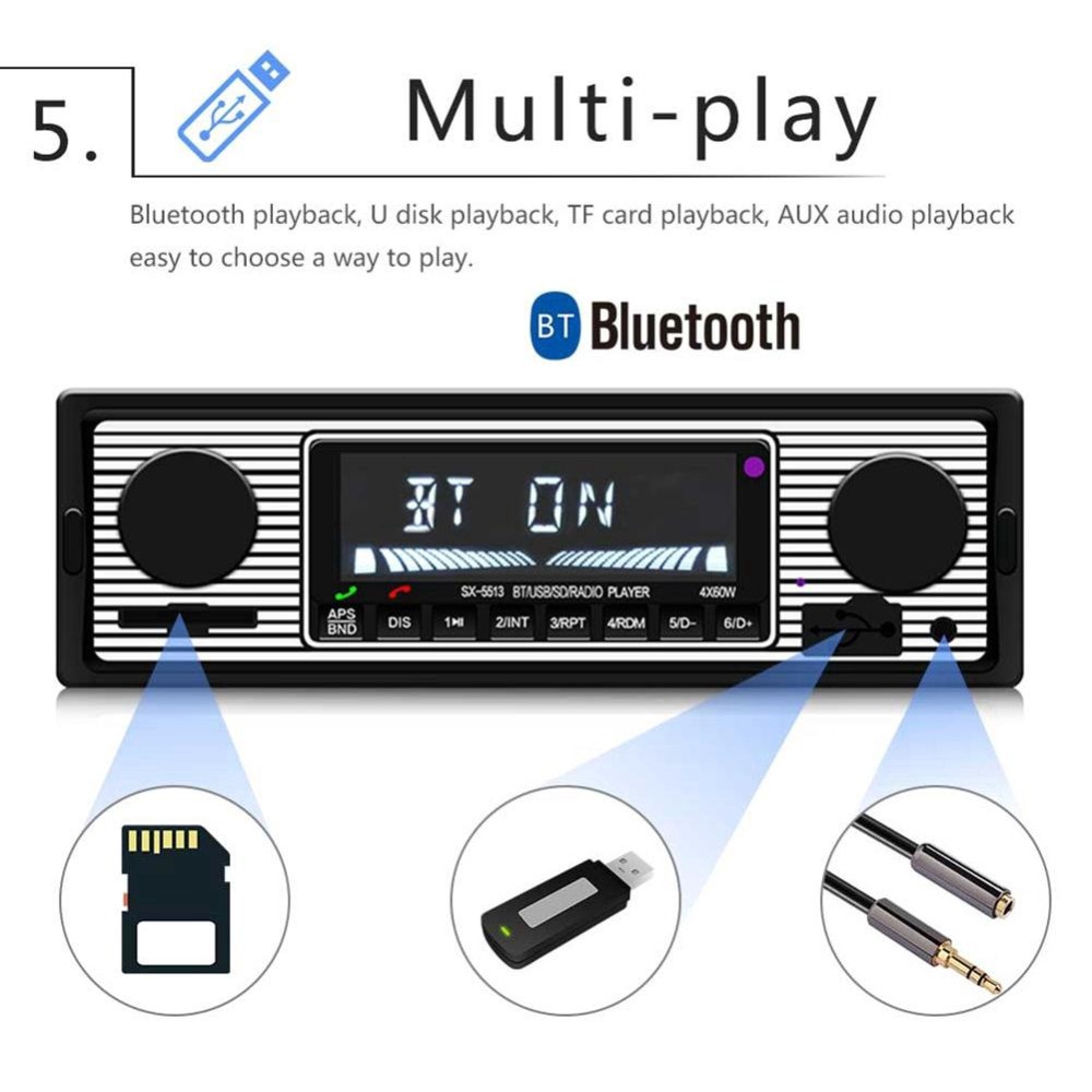 ◈Đài phát thanh xe hơi Bluetooth Máy nghe nhạc MP3 USB AUX FM cổ điển Âm nổi ISO 12V