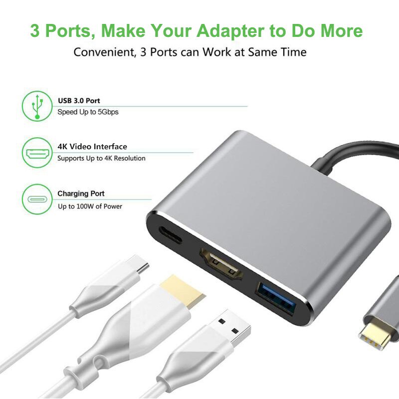 Hub type C 3 trong 1 HDMI, USB Cổng Chuyển Đổi Đa Năng cho Macbook Air, Pro 13 14 inch, Laptop