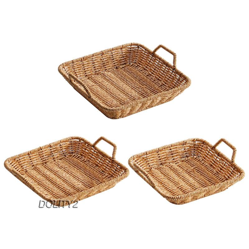 [Dolity2] Rổ Nhựa Đựng Bánh Mì / Trái Cây / Rau Củ / Rau Củ Giả Mây Đan Hình Chữ Nhật Màu Nâu Cho Nhà Hàng / Phục Vụ Thức Ăn