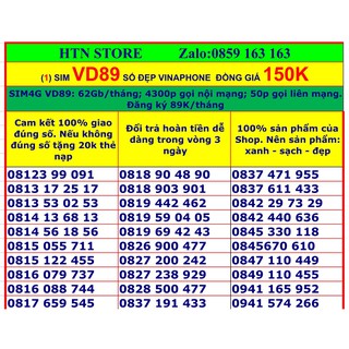Sim 4g vinaphone VD149 số đẹp giá rẻ đồng giá 179k có 120GB data, miễn phí gọi nội mạng, 200p ngoại mạng