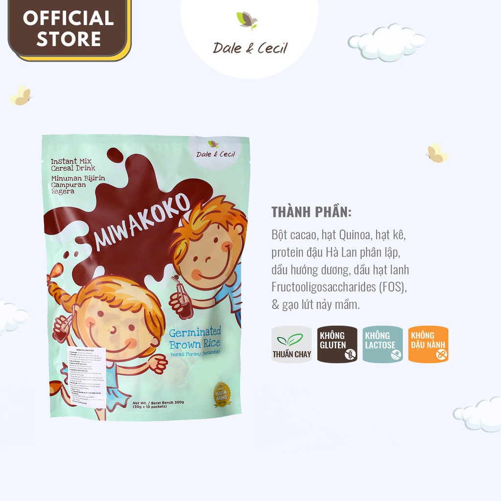 Sữa Công Thức Thực Vật Hữu Cơ Vị cacao MIWAKOKO (300g x 1 túi) - Bổ Sung Dinh Dưỡng, Omega 3 - MiwakoOfficial Store