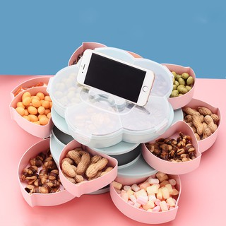 Khay Mứt - Khay Bánh Kẹo Tết Hình Bông Hoa 2 Tầng 10 Cánh, Có Khe Cắm Điện Thoại - Đa Năng Tiện Dụng