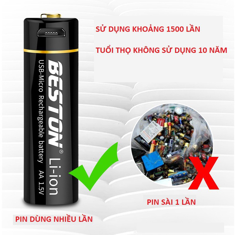 Pin tiểu sạc AA  Free Ship  Pin sạc AA 2800mWh sạc bằng Micro USB - Mua 2 viên tặng cáp sạc 2 đầu trị giá 70k