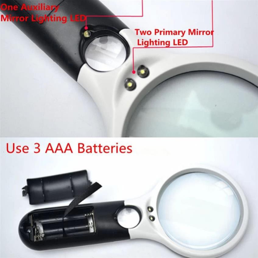 [FREE SHIP =&gt; 50K ] Kính lúp cầm tay Magnifier zoom x3 x35 có 3 Đèn Led