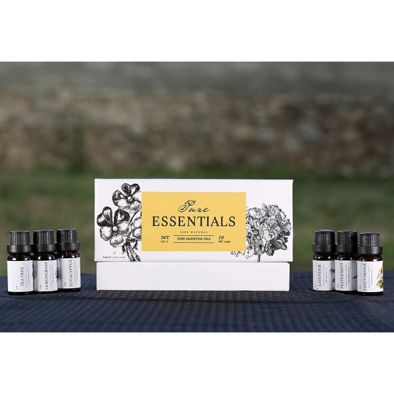 Set 6 chai tinh dầu xông phòng 100% tự nhiên Pure Aroma Essential oils 10ml/chai USA