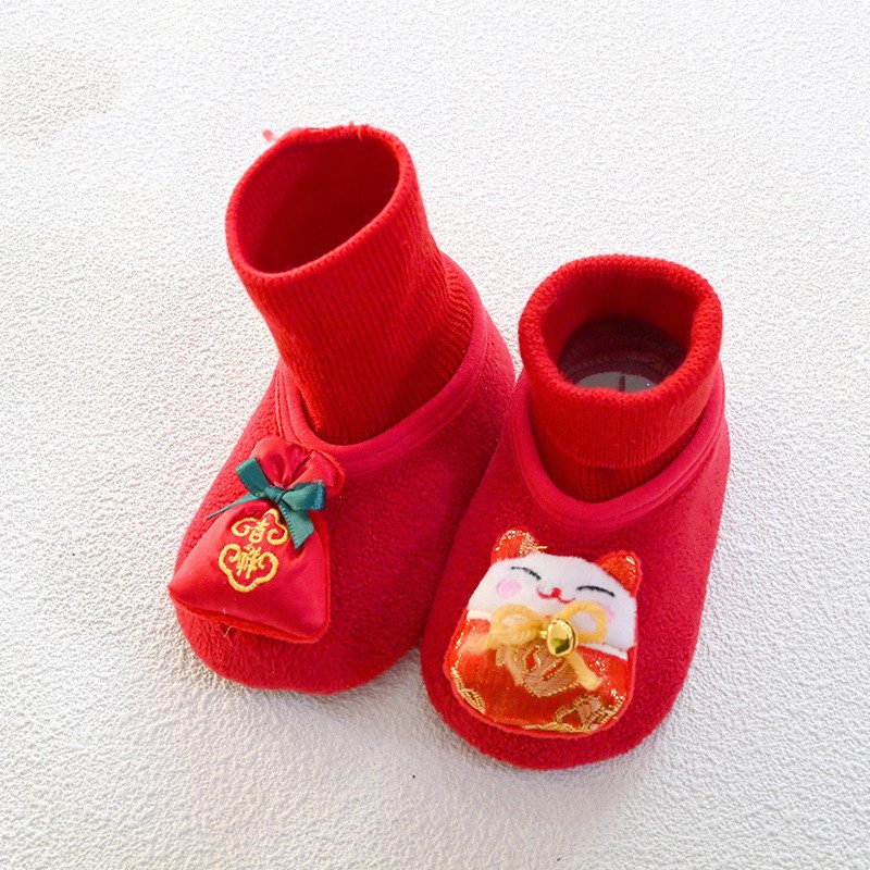 Giày Giữ Ấm Chân Mùa Đông Chống Trượt Bằng Vải Cotton Màu Đỏ Dành Cho Bé Trai Gái 0-3 Tuổi