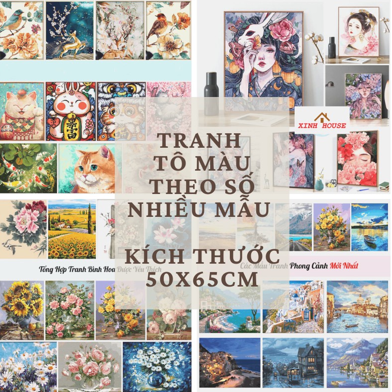 Tranh sơn dầu số hóa tranh phong cảnh - Kích thước 50x65cm đã căng khung