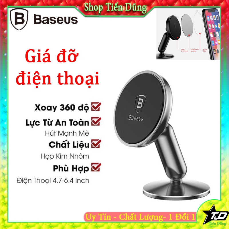 Giá Đỡ Điện Thoại Nam Châm Trên Ô Tô Baseus SUYZD-01 Xoay 360 Độ Hút Cực Mạnh Gắn Táp Lô Xe Hơi Chính Hãng