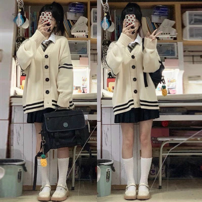 [ẢNH THẬT] Áo Khoác Cardigan Len Sọc Tay Vintage Tiểu Thư Dáng Dài Cho Nữ Phong Cách Ulzzang Áo Khoác Ngoài