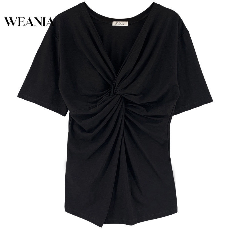 Áo Thun Ngắn Tay Hở Lưng Xếp Ly Quyến Rũ Thời Trang Cho Nữ