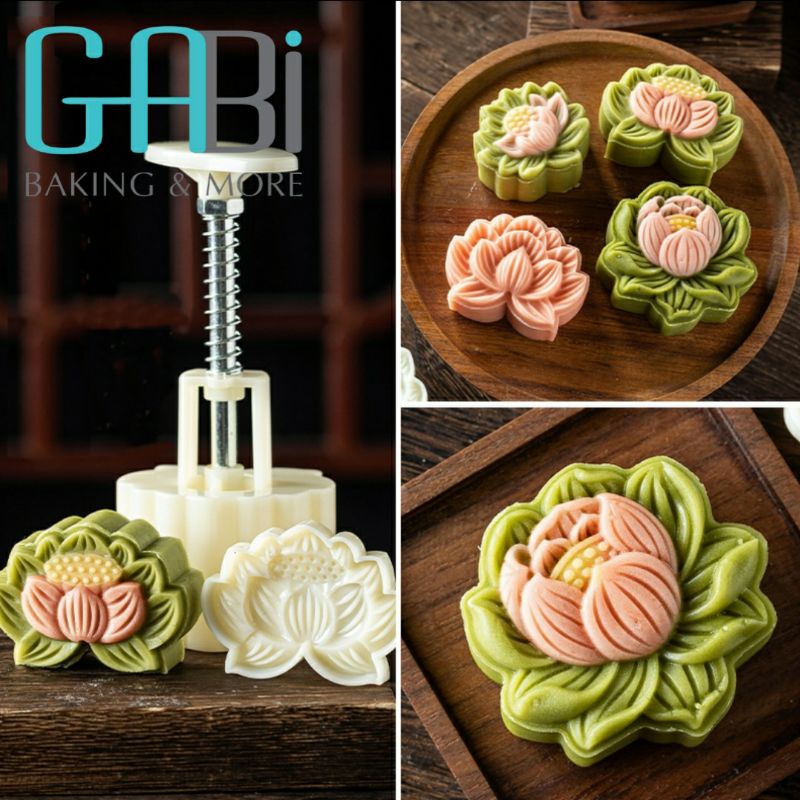 Khuôn nhấn trung thu lò xo 1 mặt hoa sen 75-80g