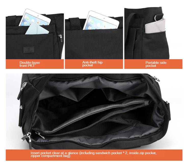 Túi Tote Đeo Vai/Xách Tay Bằng Nylon Chống Nước Nhiều Ngăn Có Khóa Kéo Cho Nữ-63