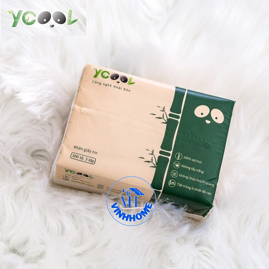 Khăn giấy ăn gấu trúc, khăn giấy than tre YCOOL dai, mềm, mịn 1 gói/ 300 tờ/ 4 lớp Vinhhome.store