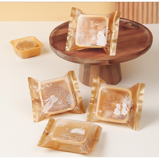Túi đựng bánh trung thu nền vàng thỏ trắng [KHÔNG KÈM KHAY]