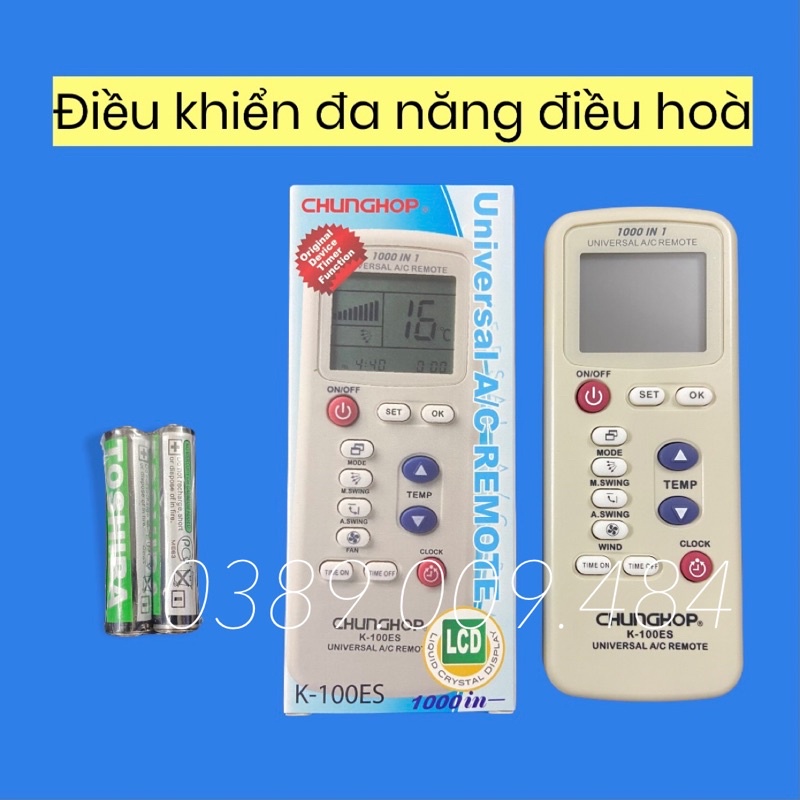 Điều khiển điều hòa đa năng CHUNGHOP 1000 mã (K-100ES)