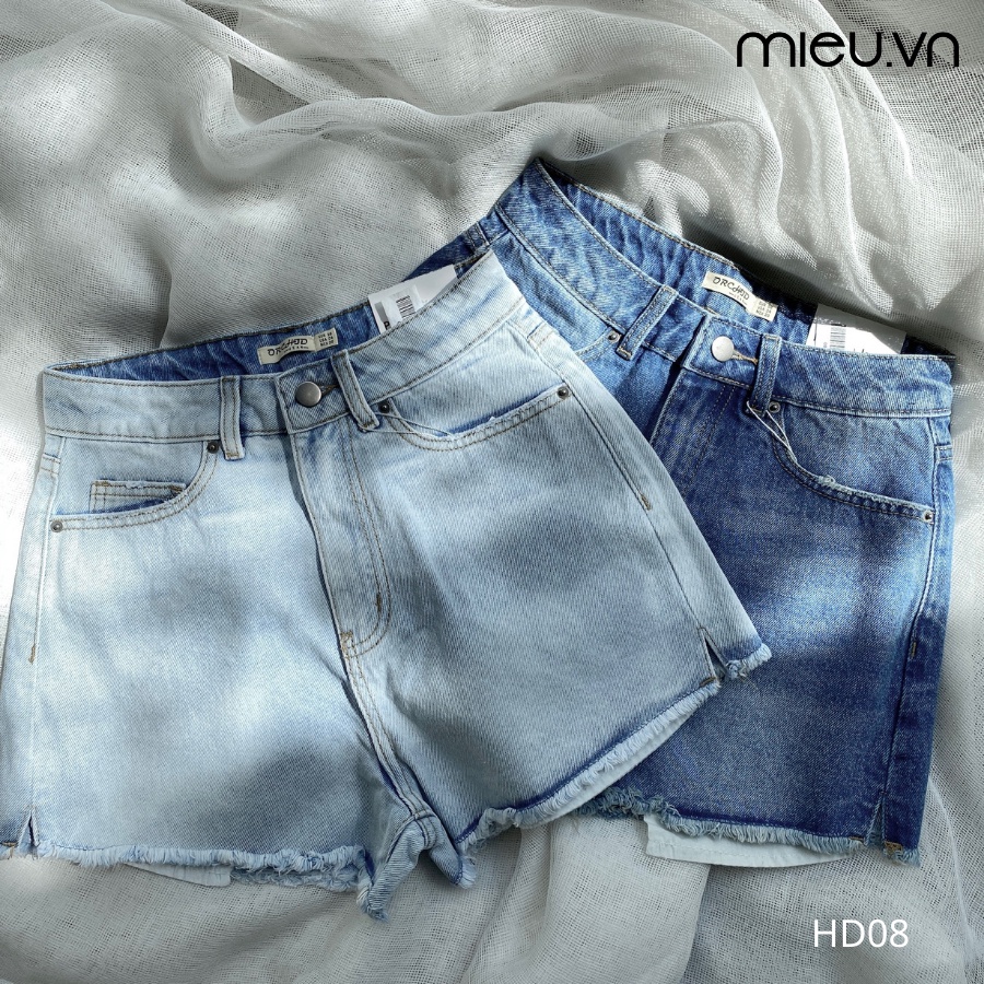 Quần short jean nữ dáng rộng tua rua 100% chất cotton MIEU - HD08