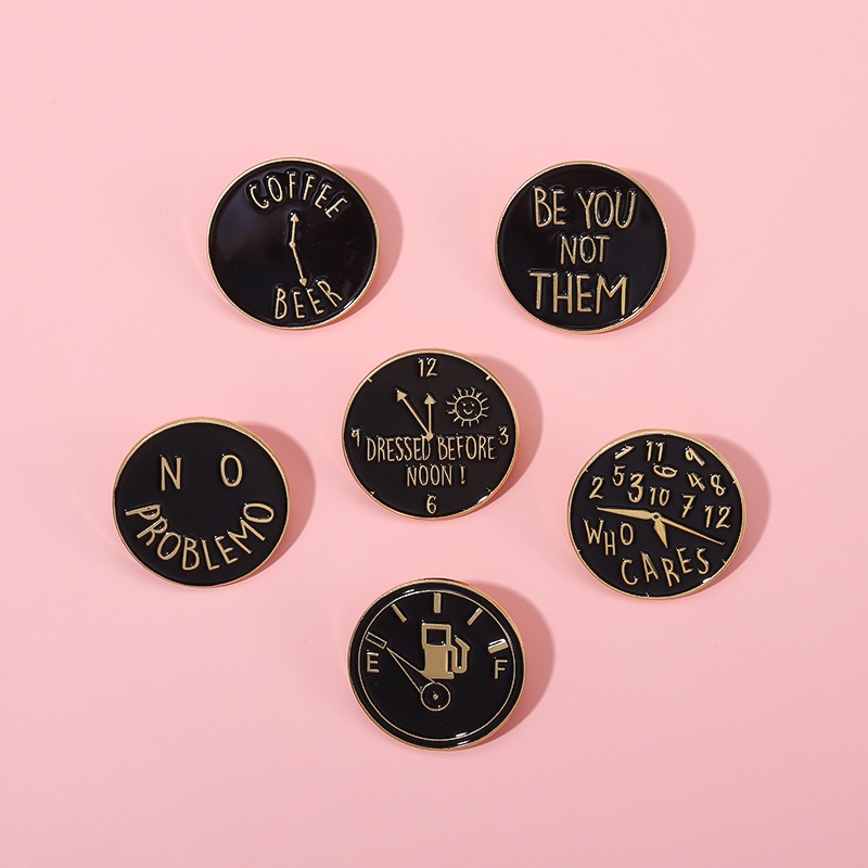 Ghim Cài Áo Hình Đồng Hồ Tròn In Chữ Số Tráng Men Sáng Tạo