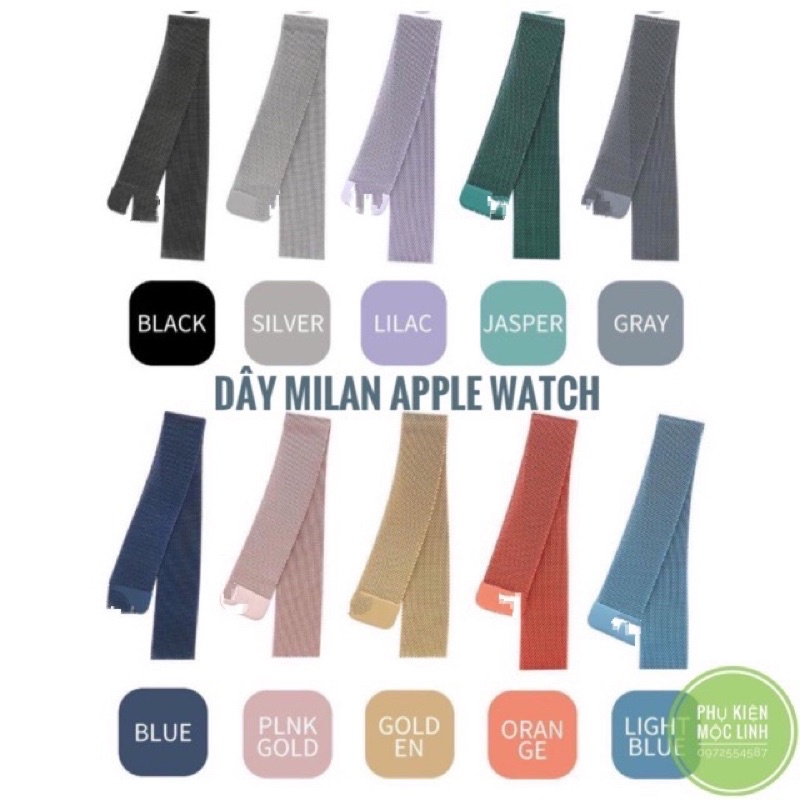 Dây thép đồng hồ milanese loop Apple Watch Series 1 2 3 4 5 size 38 40 42 44 mm full màu thời trang