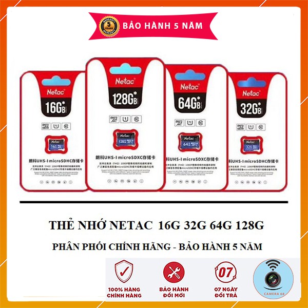 Thẻ nhớ Netac MicroSD 32GB,64GB,128GB - Tốc Độ Đọc Chuẩn Class 10 - [BH Chính Hãng 5 Năm]