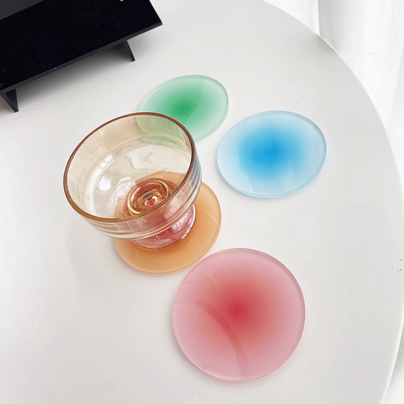 Tấm Lót Cốc Cách Nhiệt Bằng Acrylic Hình Tròn Màu Gradient Phong Cách Hoàng Hôn